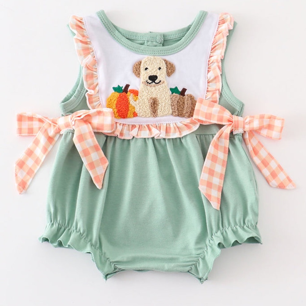 Green Pumpkins and Dog Bow Bubble Rumper